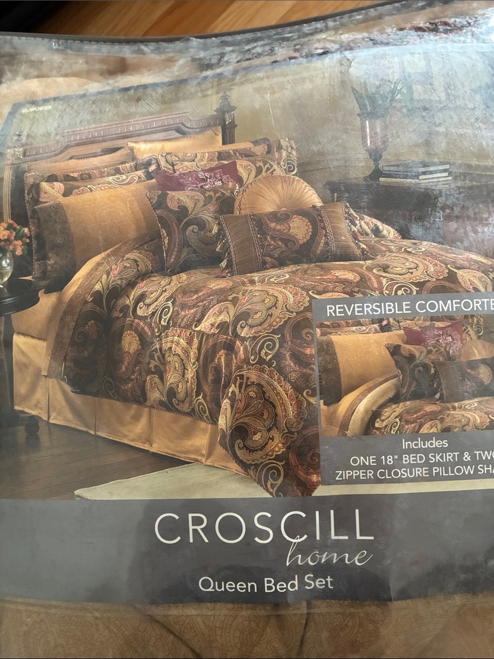 Croscill Reversible Paisley Comforter in Brown and Gold